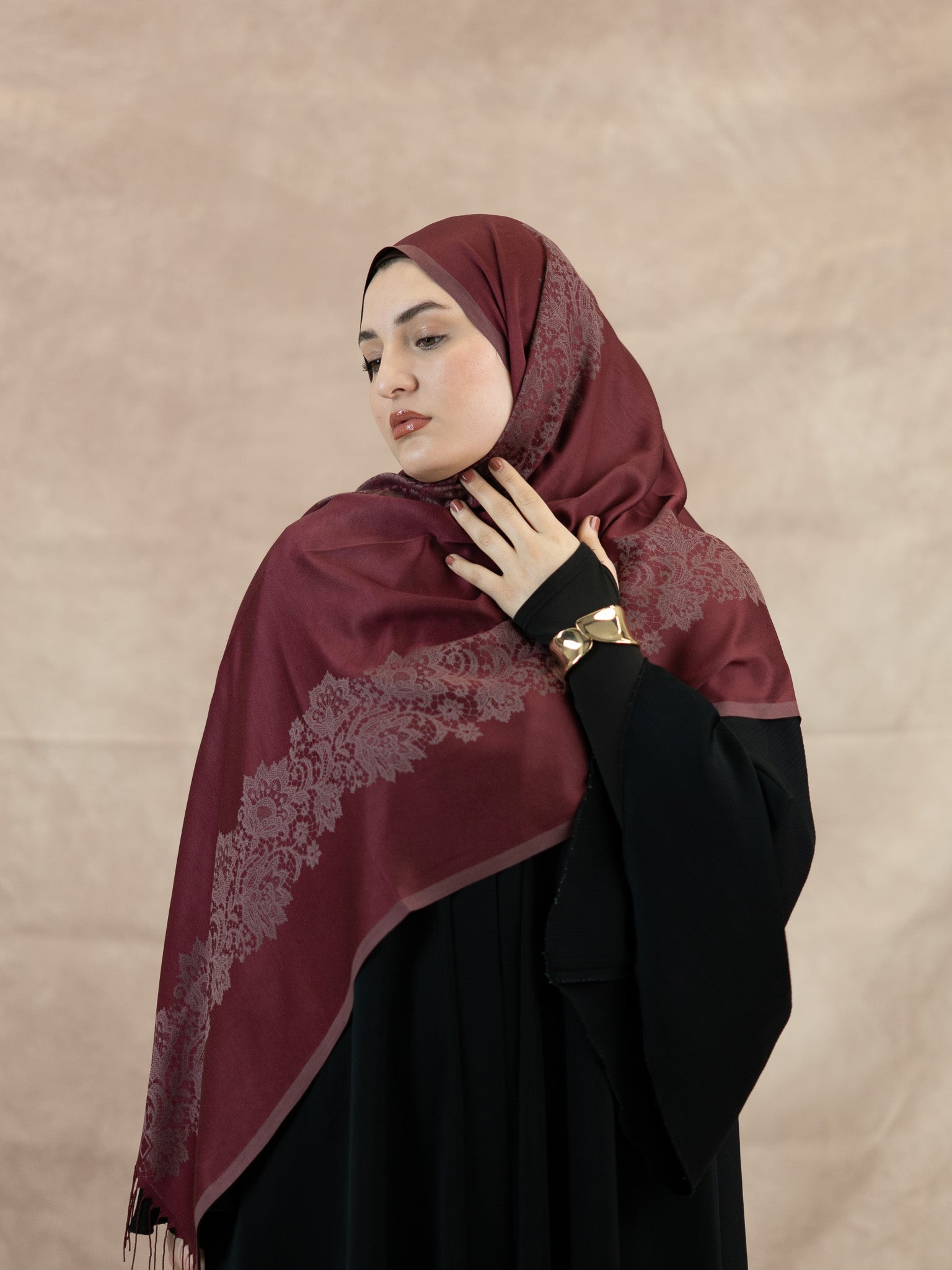 Reversible Lace Veil Silk & Viscose Scarf