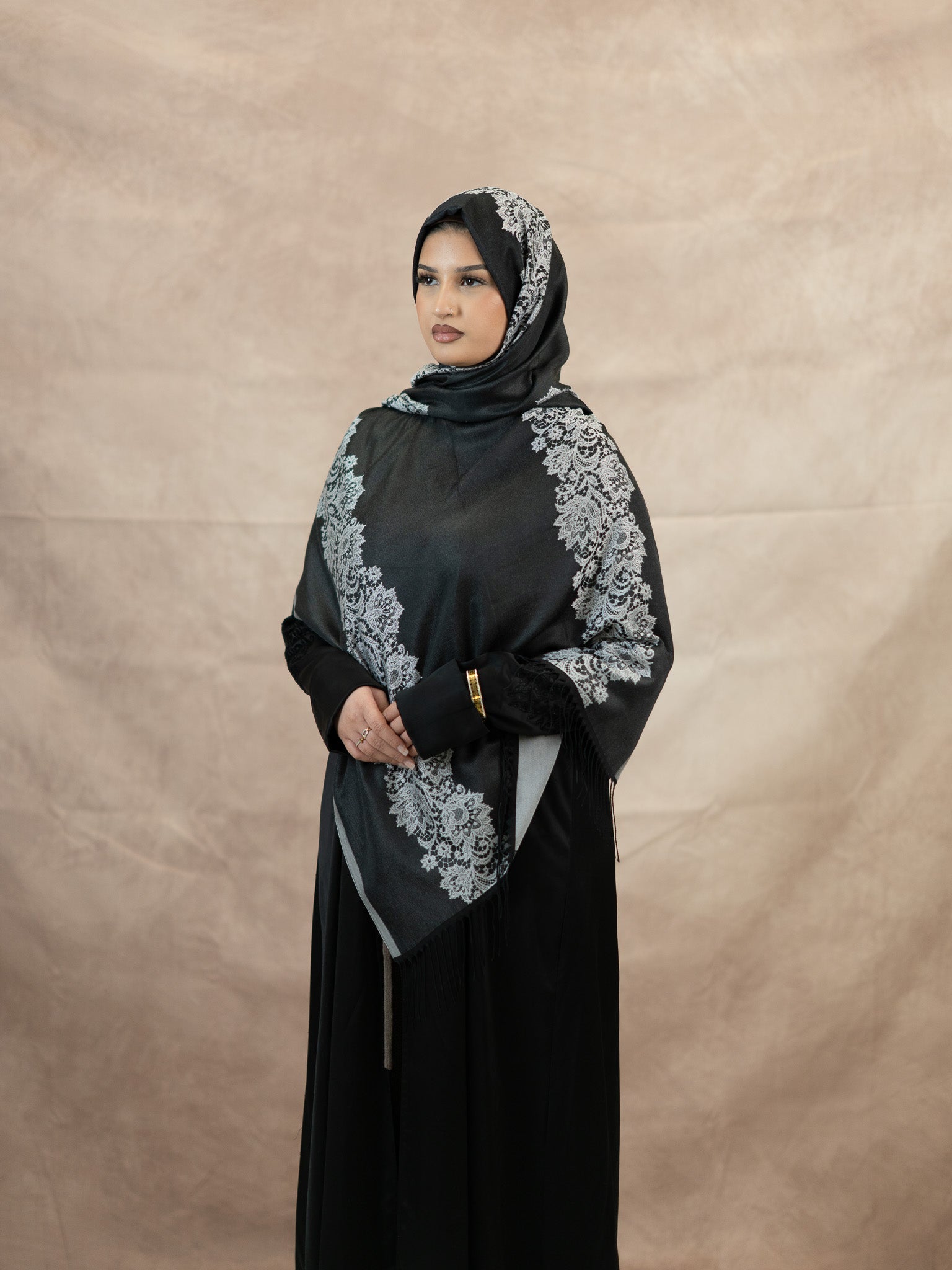 Reversible Lace Veil Silk & Viscose Scarf