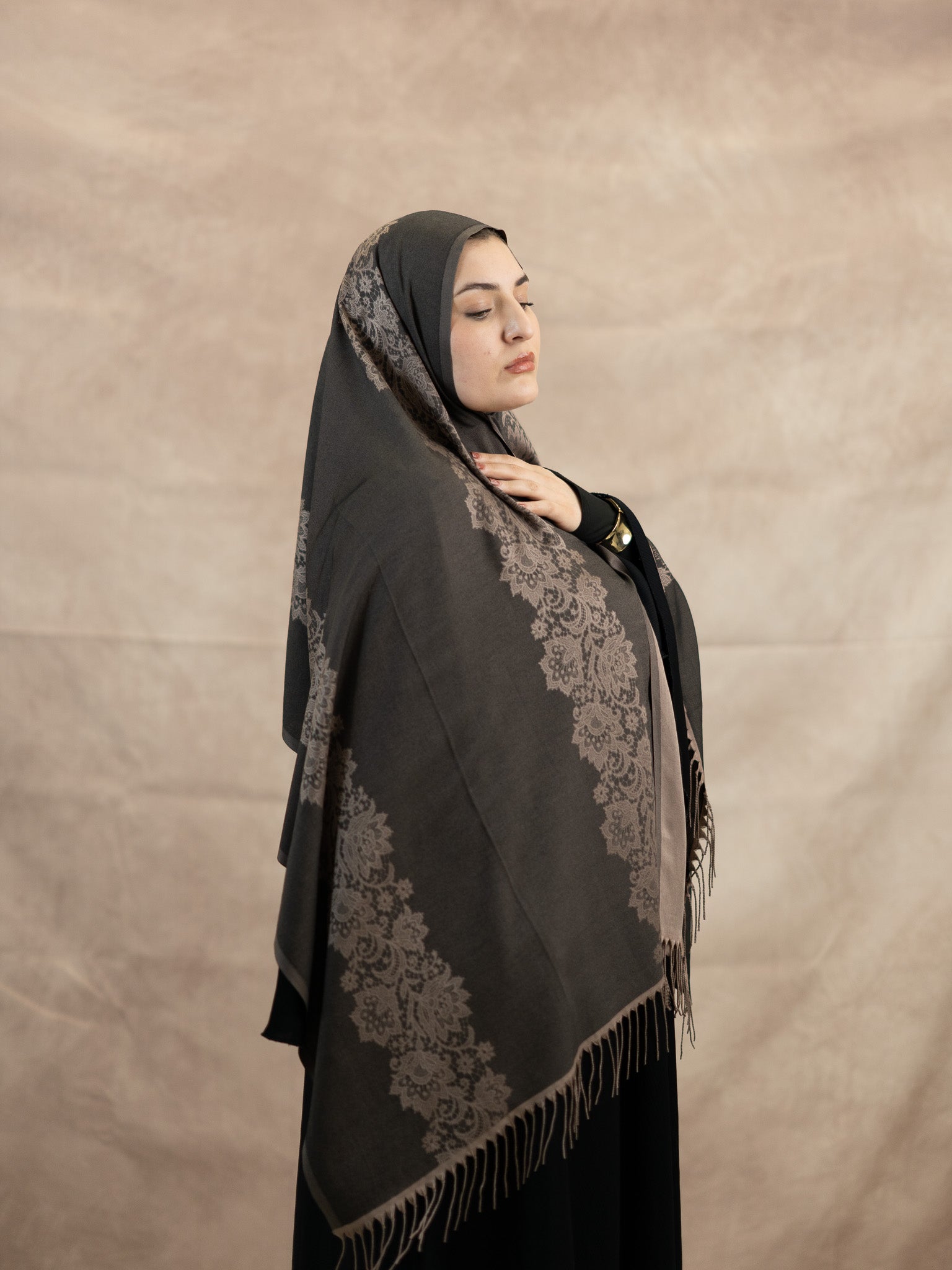 Reversible Lace Veil Silk & Viscose Scarf
