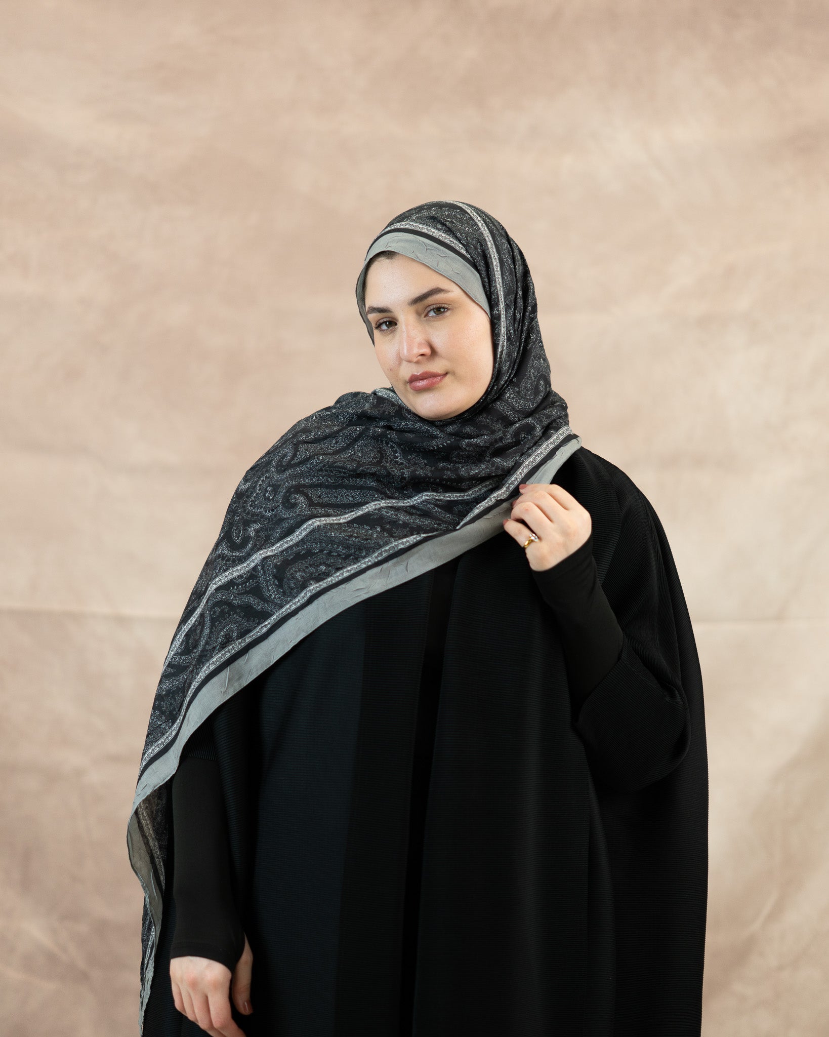 Paisley Border Bamboo Crush Cotton  Scarf