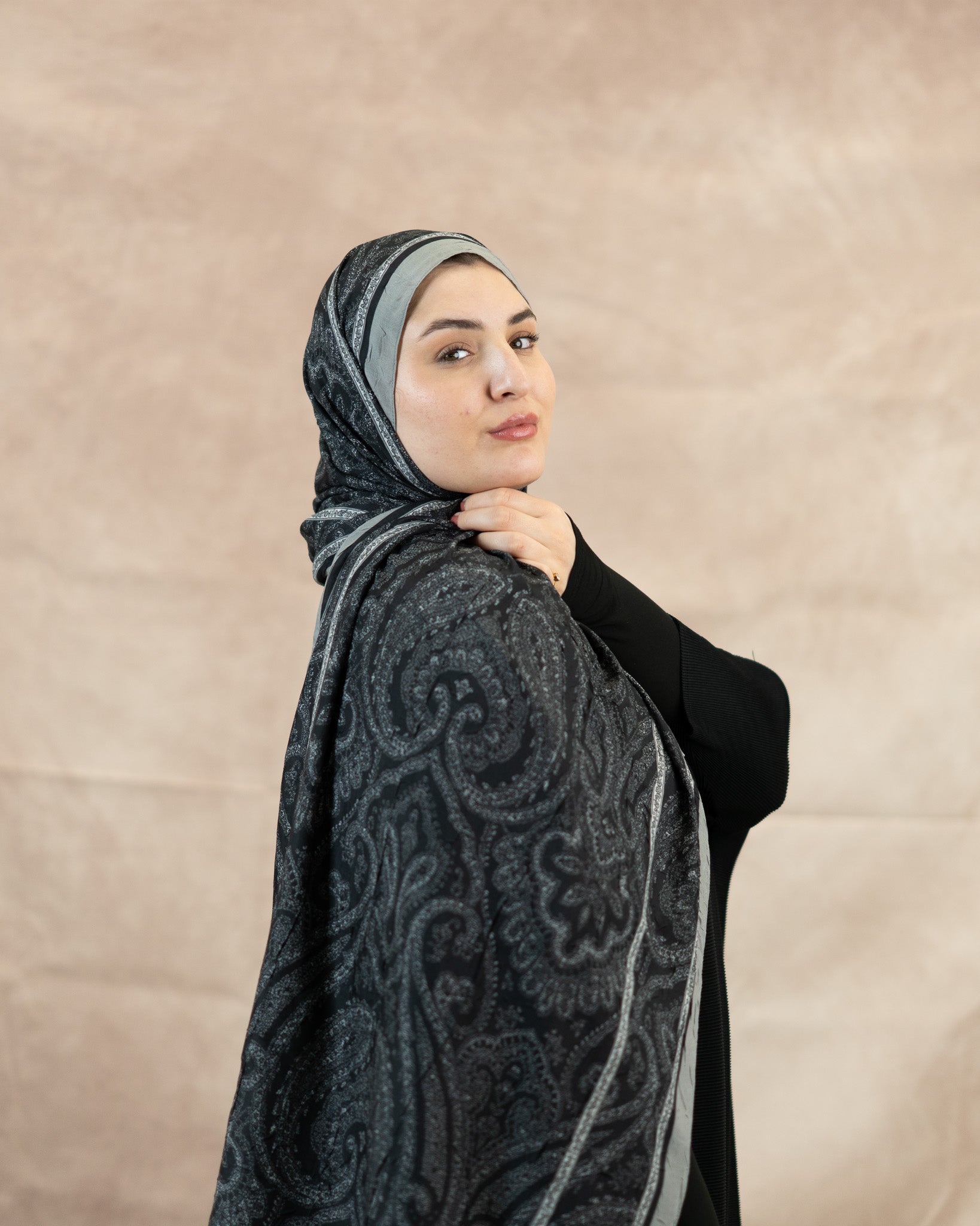 Paisley Border Bamboo Crush Cotton  Scarf