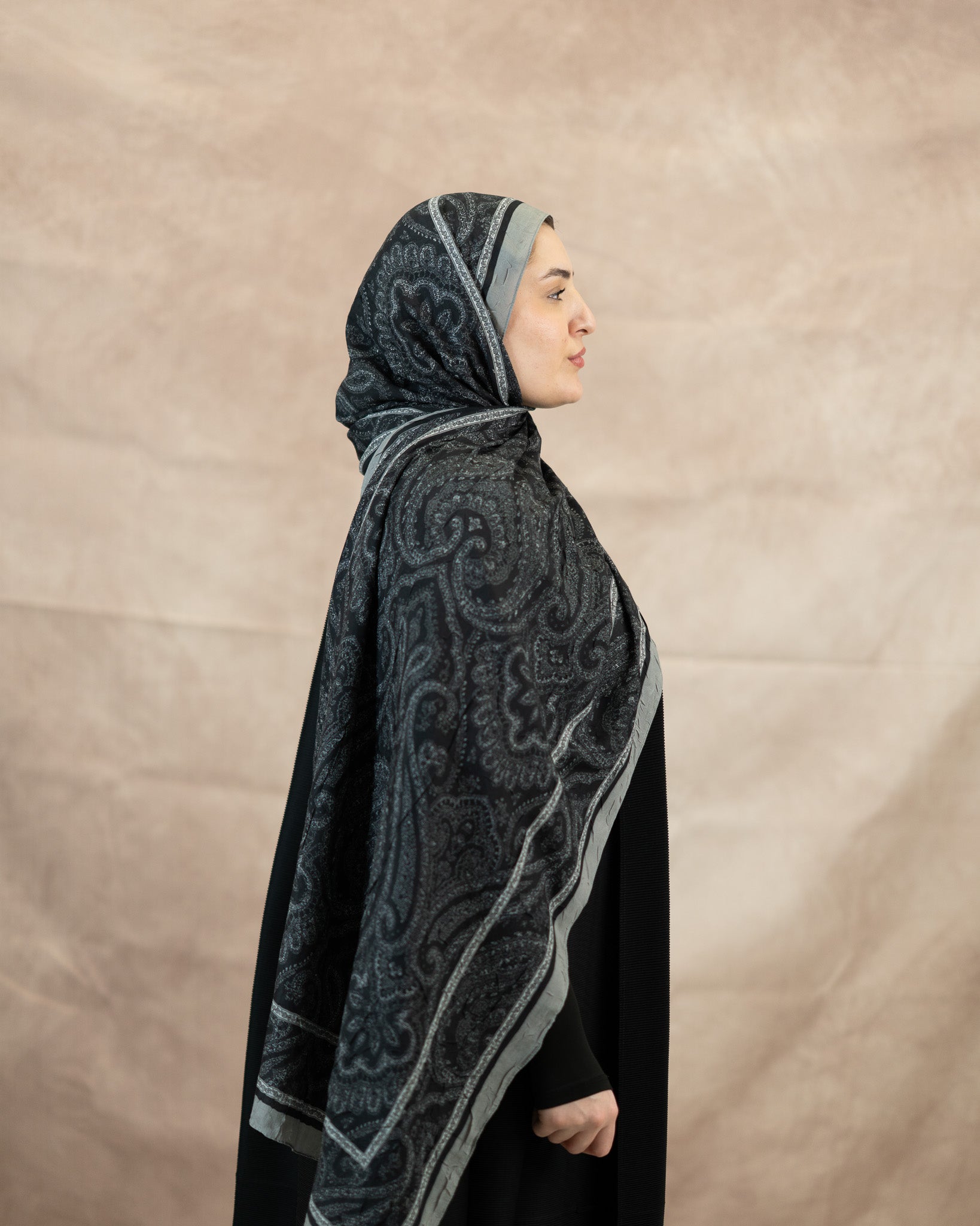 Paisley Border Bamboo Crush Cotton  Scarf