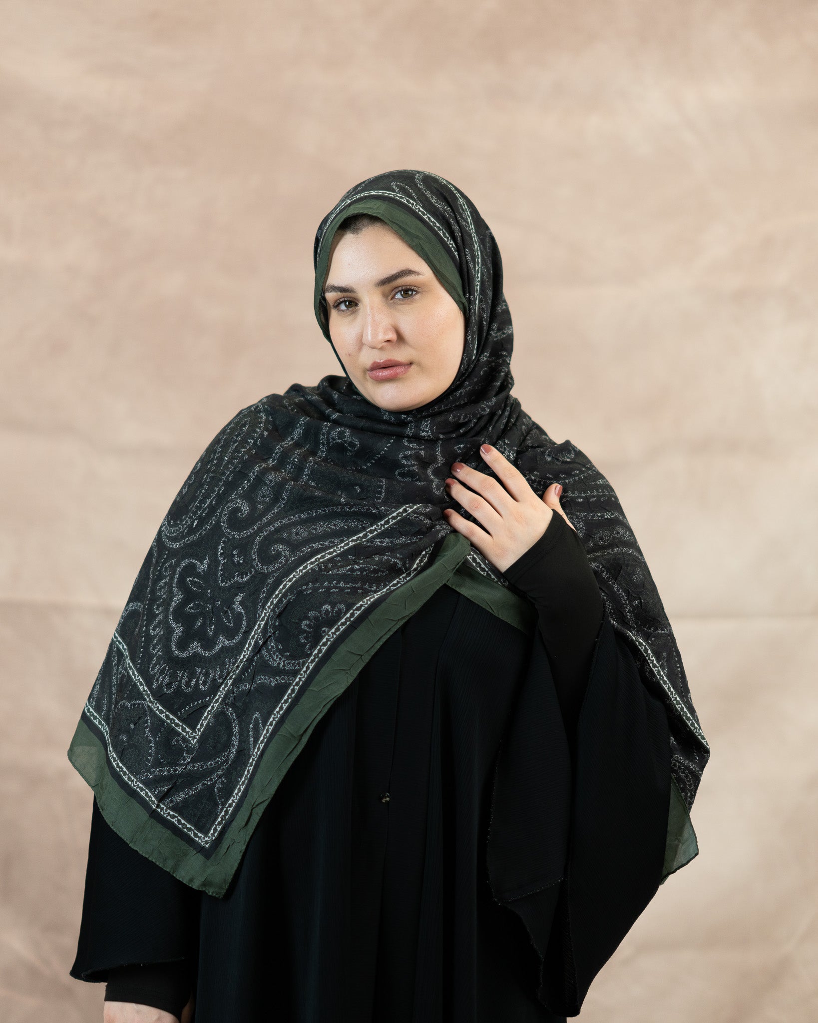 Paisley Border Bamboo Crush Cotton  Scarf